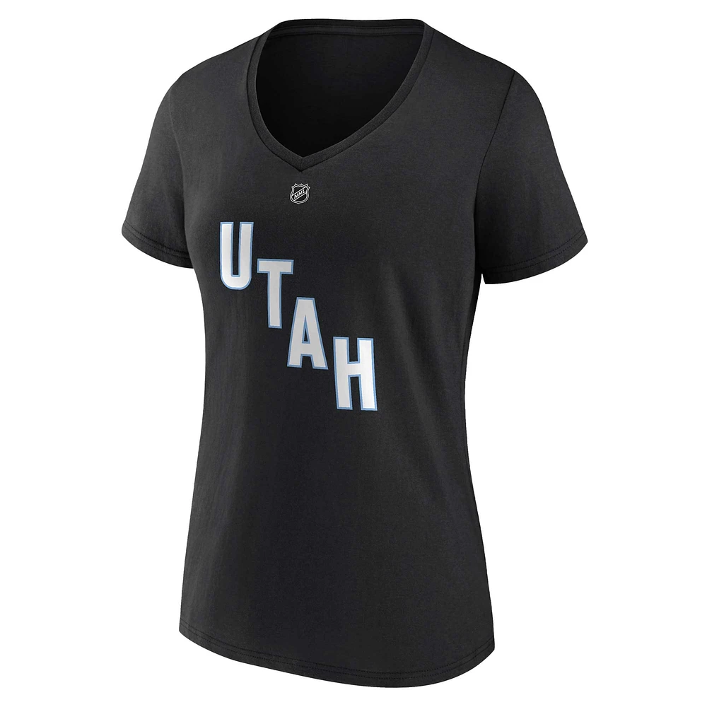 Women's Fanatics Clayton Keller Black Utah Hockey Club Authentic Stack Name & Number V-Neck T-Shirt