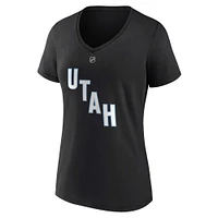 Women's Fanatics Clayton Keller Black Utah Hockey Club Authentic Stack Name & Number V-Neck T-Shirt