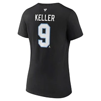 Women's Fanatics Clayton Keller Black Utah Hockey Club Authentic Stack Name & Number V-Neck T-Shirt