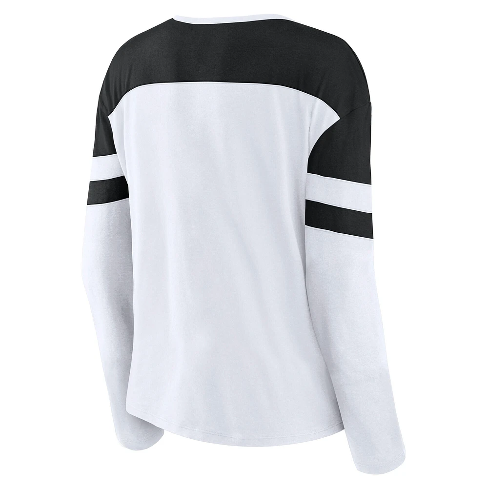 Women's Fanatics White/Black Utah Hockey Club Frozen Notch Neck Long Sleeve T-Shirt