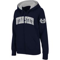 Women's Stadium Athletic Navy Utah State Aggies Arched Name Full-Zip Hoodie