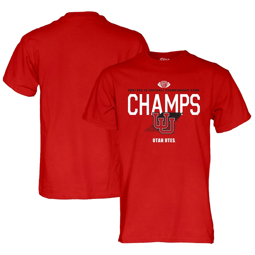 T-shirt pour homme Bleu 84 Rouge Utah Utes 2021 PAC-12 Football Conference Champions Locker Room