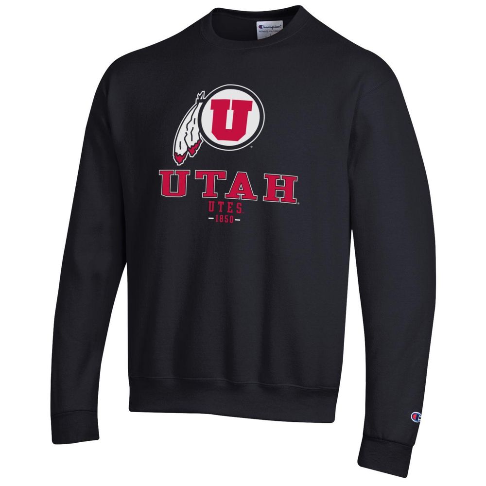 Men's Champion Black Utah Utes Team Stack Powerblend Pullover Sweatshirt