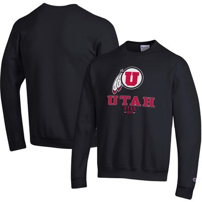 Men's Champion Black Utah Utes Team Stack Powerblend Pullover Sweatshirt