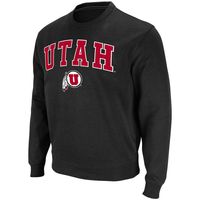 Men's Colosseum Black Utah Utes Arch & Logo Tackle Twill Pullover Sweatshirt