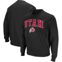 Men's Colosseum Black Utah Utes Arch & Logo Tackle Twill Pullover Sweatshirt