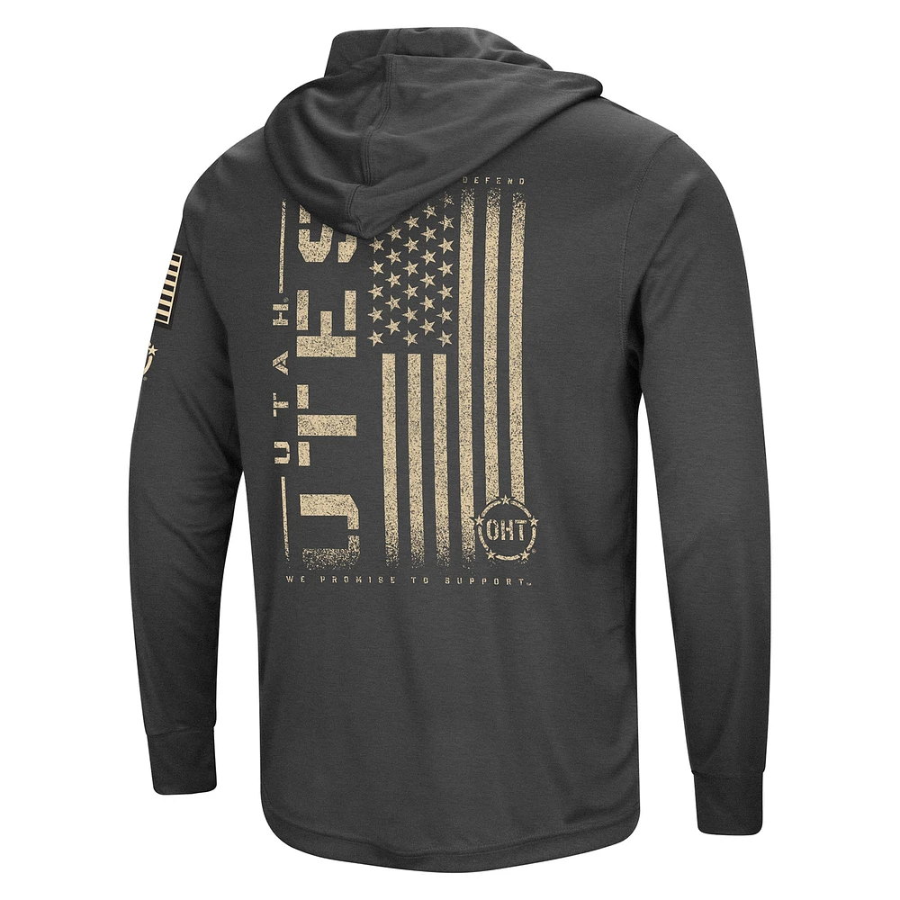 Colosseum Charcoal Utah Utes Team OHT Military Appreciation Hoodie T-shirt à manches longues pour homme