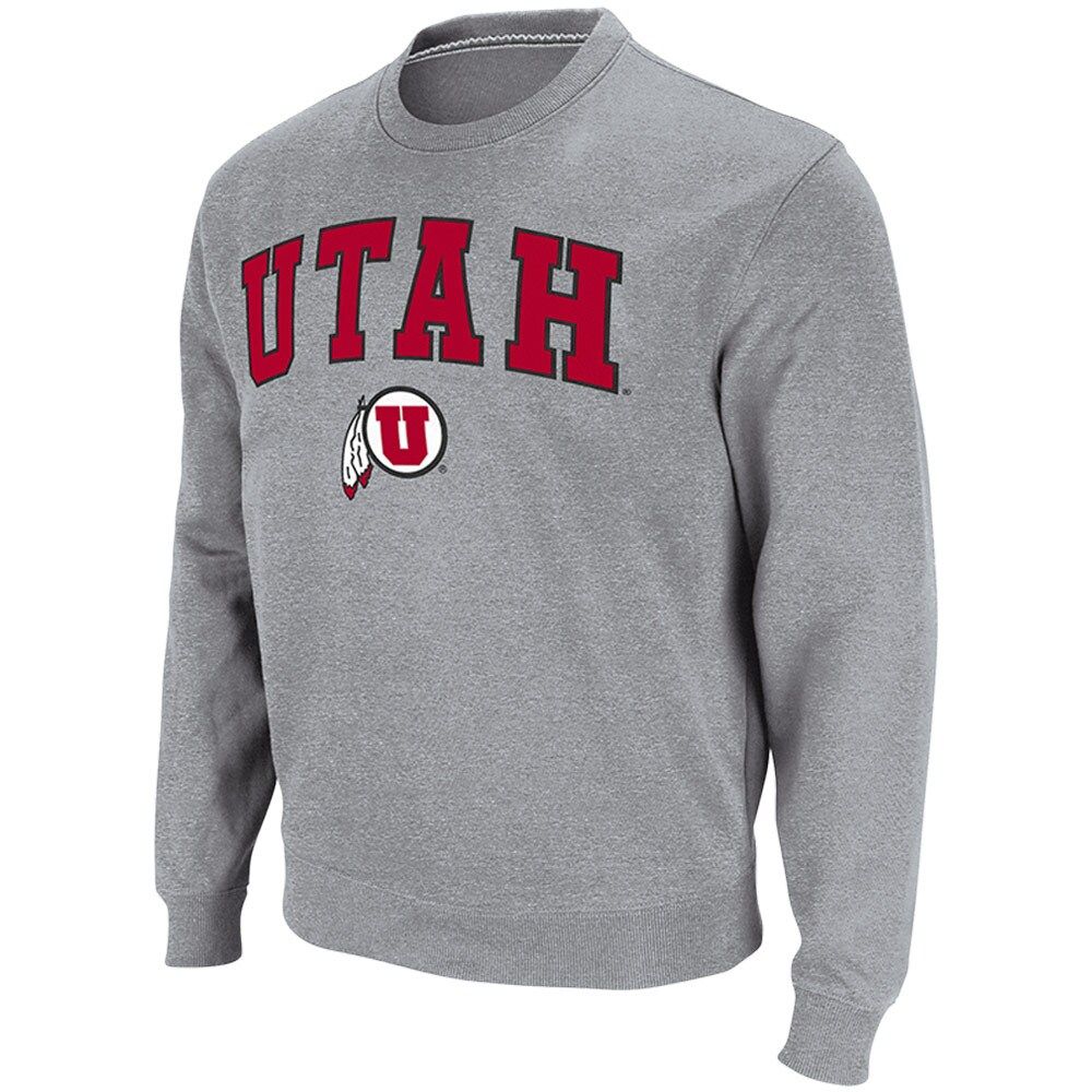 Men's Colosseum Heathered Gray Utah Utes Arch & Logo Tackle Twill Pullover Sweatshirt