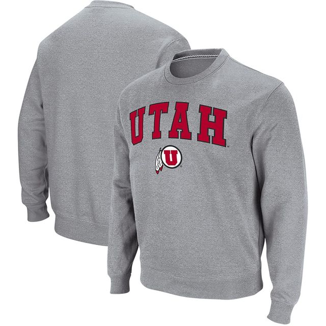 Sweat-shirt en sergé Colosseum Utah Utes Arch & Logo Tackle gris chiné pour homme