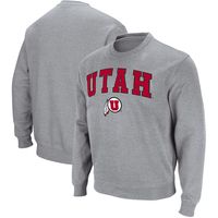 Men's Colosseum Heathered Gray Utah Utes Arch & Logo Tackle Twill Pullover Sweatshirt