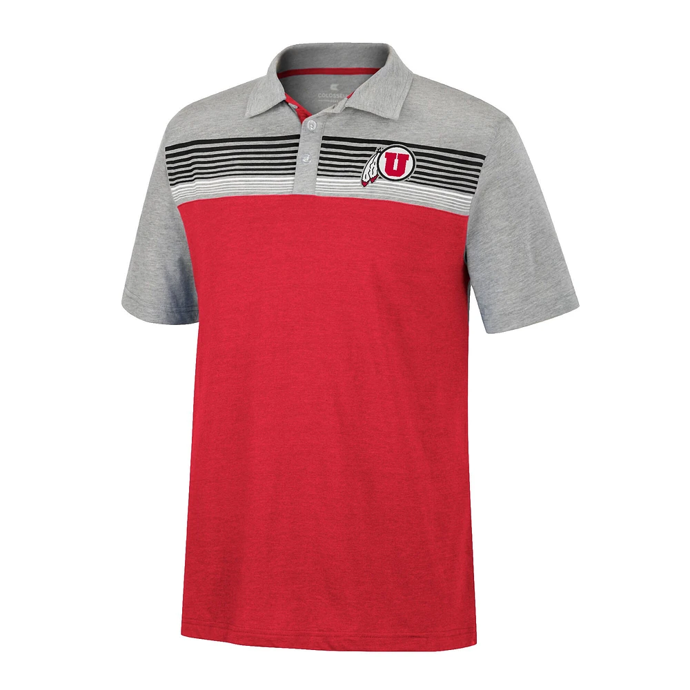 Men's Colosseum Red/Heather Gray Utah Utes Caddie Lightweight Polo