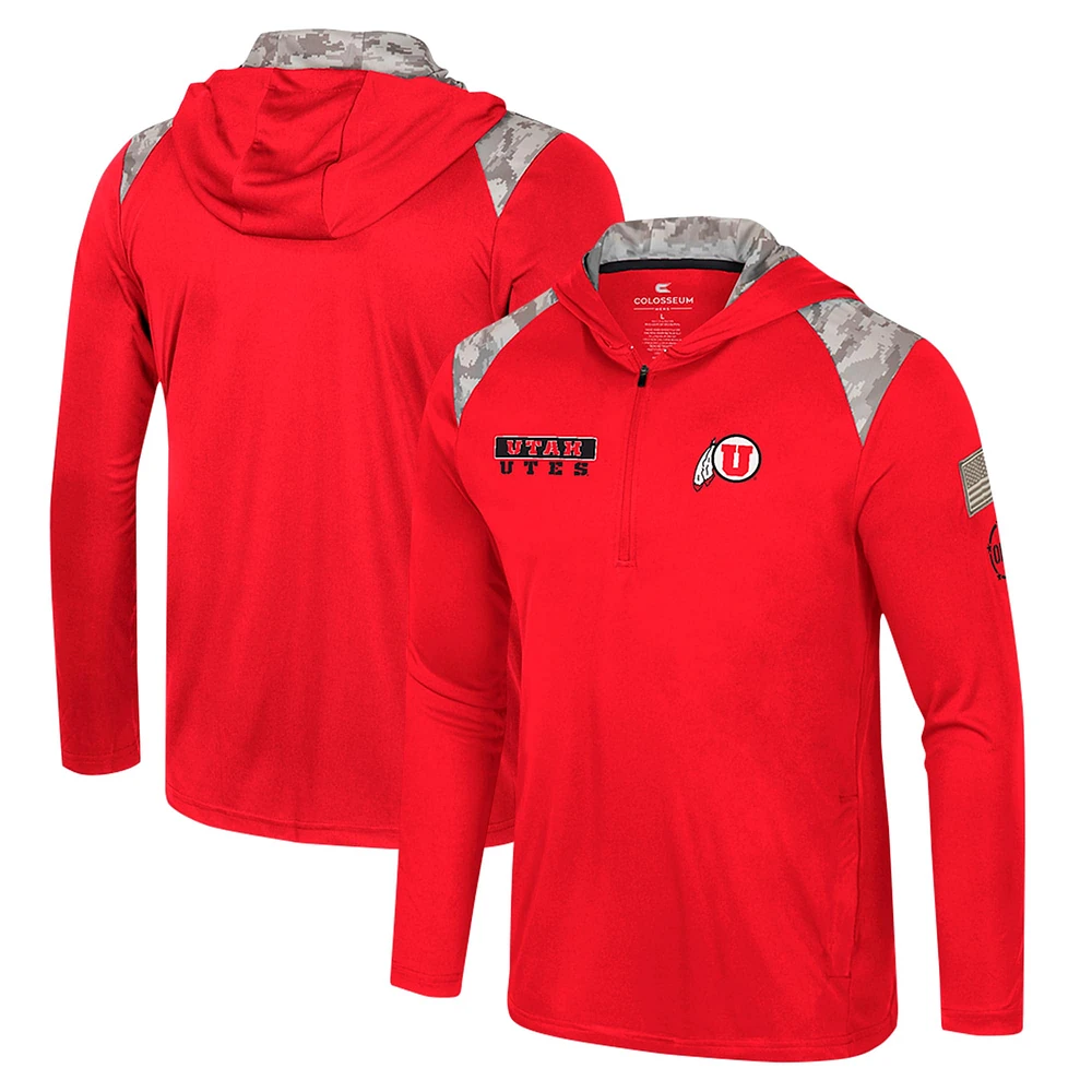 Men's Colosseum Red Utah Utes OHT Military Appreciation Quarter-Zip Hoodie Jacket