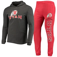 Concepts pour hommes Sport rouge/anthracite chiné Utah Utes Meter ensemble t-shirt à capuche manches longues et pyjama de jogging