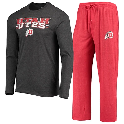 Concepts Sport pour homme Rouge/anthracite chiné Utah Utes Meter T-shirt à manches longues et pantalon Ensemble de nuit