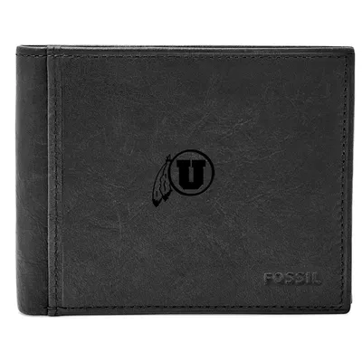 Utah Utes Fossil Leather Ingram RFID Flip ID Bifold Wallet - Black