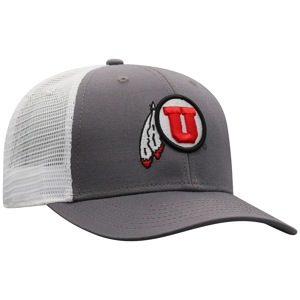 Men's Top of the World Gray/White Utah Utes Victory Baseline Trucker Adjustable Hat