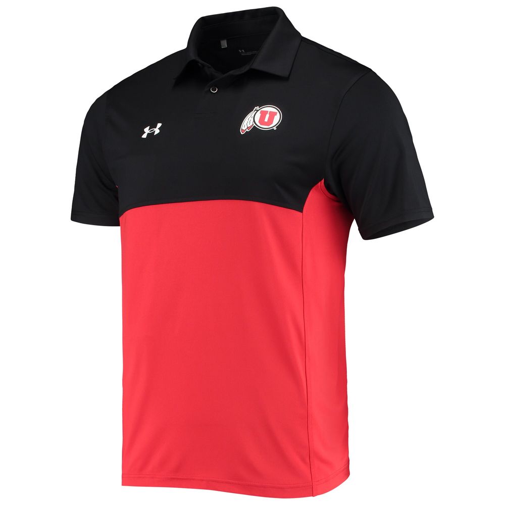 Men's Under Armour Black/Red Utah Utes 2022 Blocked Coaches Performance Polo