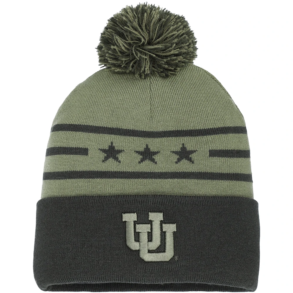 Men's Under Armour Forest Green Utah Utes Freedom Collection Cuffed Knit Hat with Pom