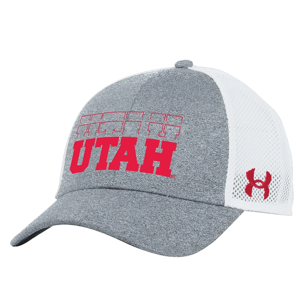 Casquette ajustable Sideline Blitzing Trucker pour homme Under Armour Heather Grey Utah Utes 2024