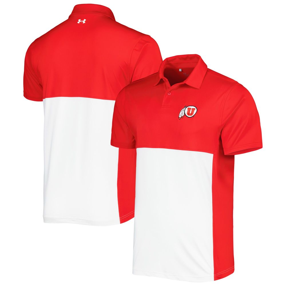 Men's Under Armour Red/White Utah Utes Green Blocked Polo Performance