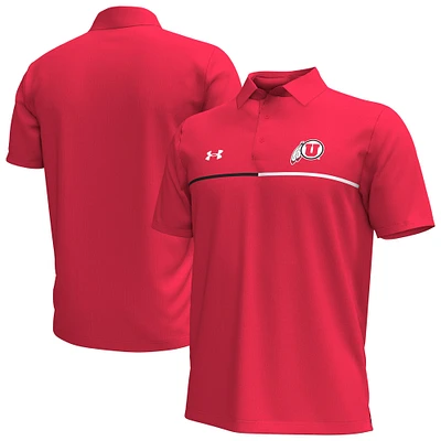 Men's Under Armour Red Utah Utes Playoff Chest Stripe Performance Polo