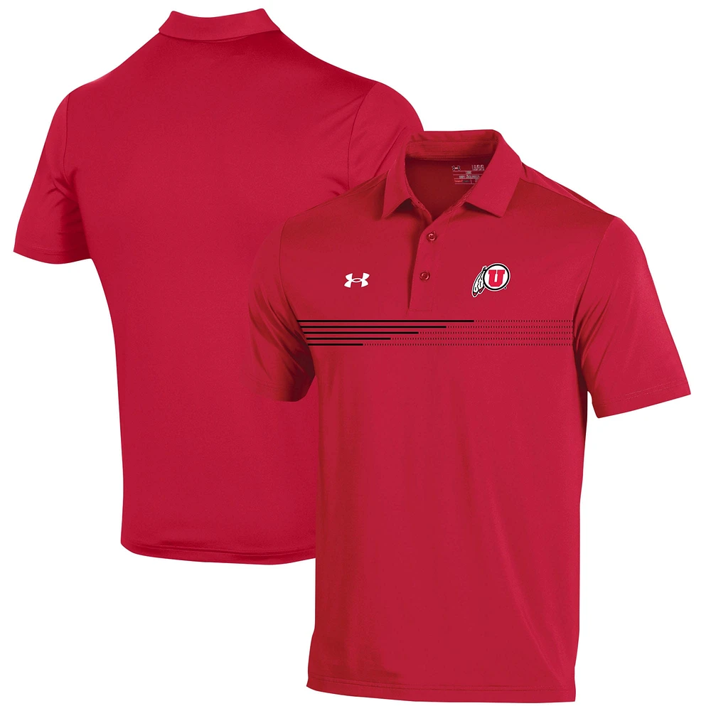 Men's Under Armour Red Utah Utes Tee To Green Stripe Polo