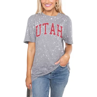 Utah Utes Women's Bleached Splash-Dyed T-Shirt - Gray