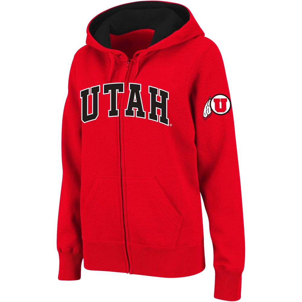 Women's Stadium Athletic Red Utah Utes Arched Name Full-Zip Hoodie