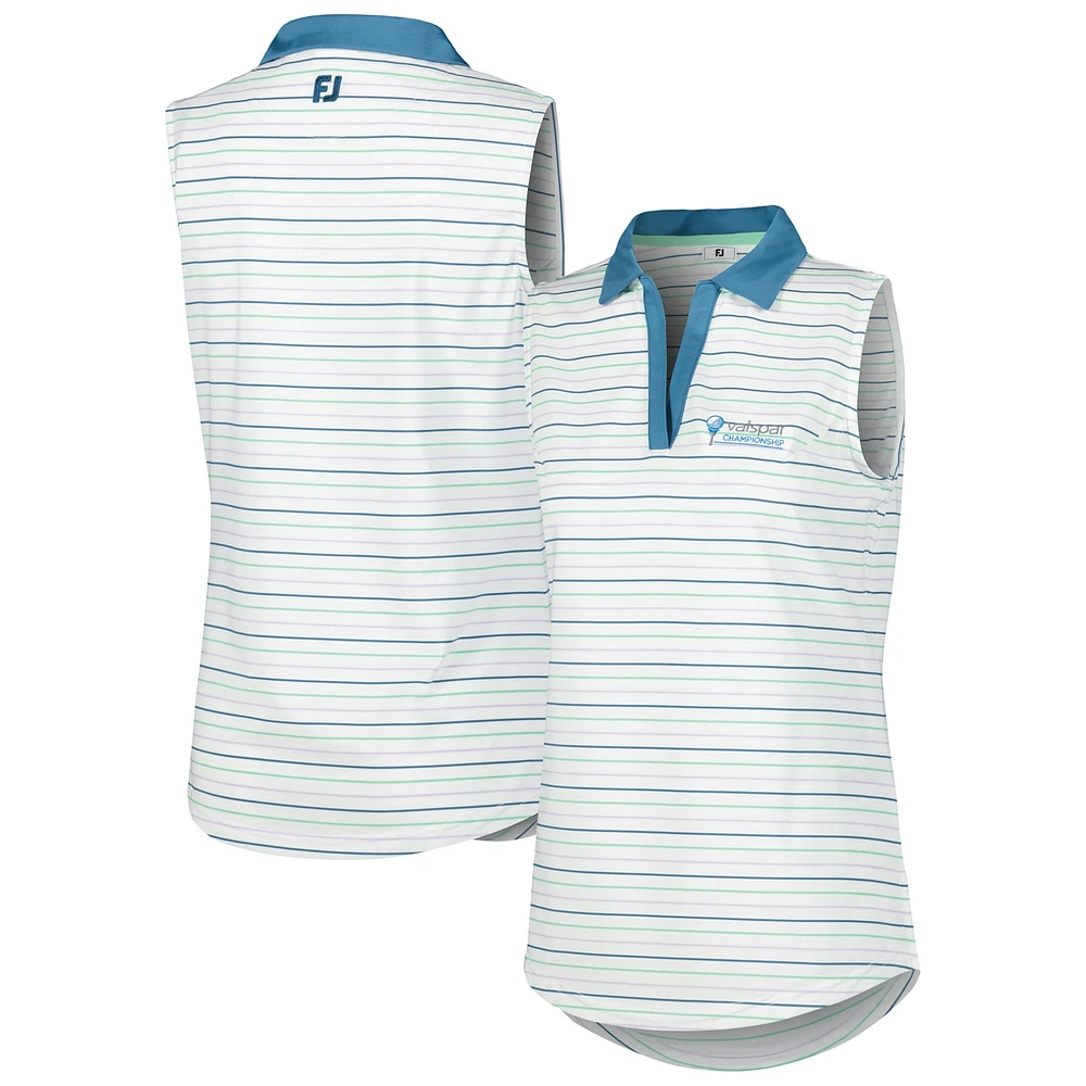 Women's FootJoy White Valspar Championship ProDry Sleeveless Stripe V-Neck Polo