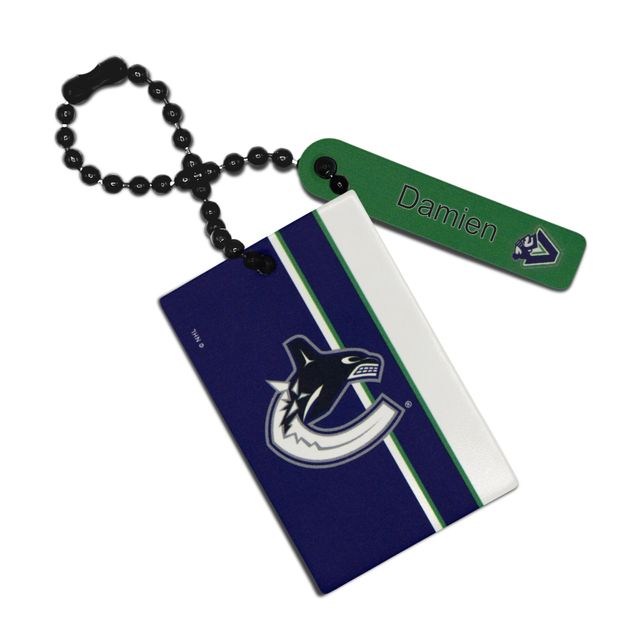 Étiquette de sac rectangulaire en cuir personnalisée avec logo Vancouver Canucks bleu