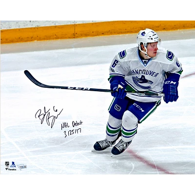 Brock Boeser Vancouver Canucks Autographed 16" x 20" NHL Debut Skating Photograph with "NHL Debut 3/25/17" Inscription