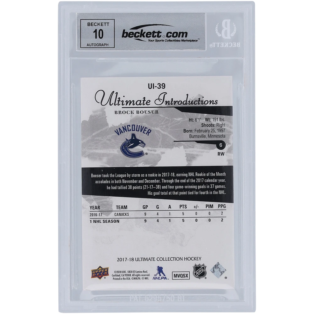 Brock Boeser Vancouver Canucks Autographed 2017-18 Upper Deck Ultimate Collection Ultimate Introductions #UI-39 Beckett Fanatics Witnessed Authenticated 10 Rookie Card