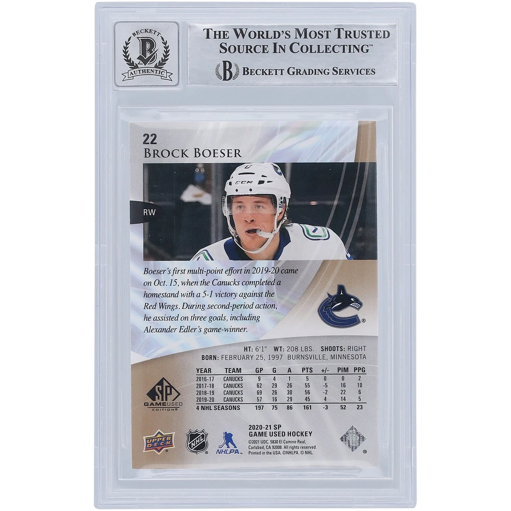 Brock Boeser Vancouver Canucks Autographié 2020-21 Upper Deck SP Game Used Golden Burst #22 #/265 Beckett Fanatics Witnessed Authenticated 10 Card