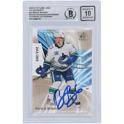 Brock Boeser Vancouver Canucks Autographié 2020-21 Upper Deck SP Game Used Golden Burst #22 #/265 Beckett Fanatics Witnessed Authenticated 10 Card