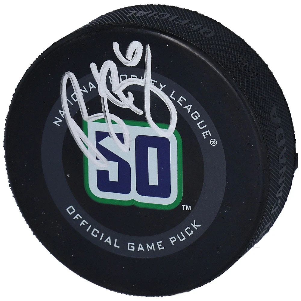 Brock Boeser Vancouver Canucks Autographed 50th Anniversary Season Official Game Puck