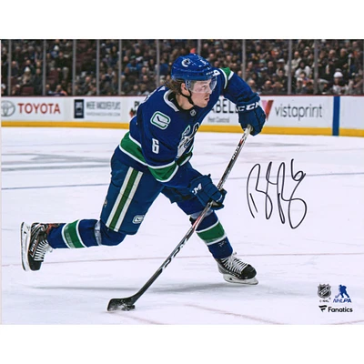 Brock Boeser Vancouver Canucks Autographed 8" x 10" Blue Jersey Shooting Photograph