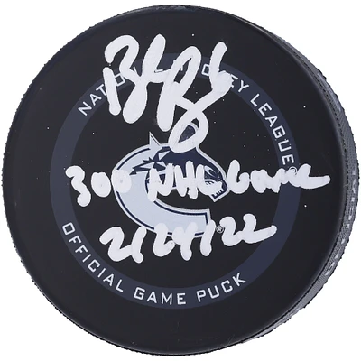 Brock Boeser Vancouver Canucks Autographed Official Game Puck with "300th NHL Game 2/24/22" Inscription