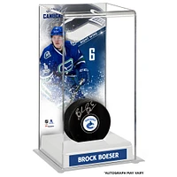 Brock Boeser Vancouver Canucks Autographed Puck with Deluxe Tall Hockey Puck Case
