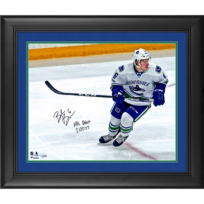 Brock Boeser Vancouver Canucks Framed Autographed 16" x 20" NHL Debut Skating Photograph with "NHL Debut 3/25/17" Inscription