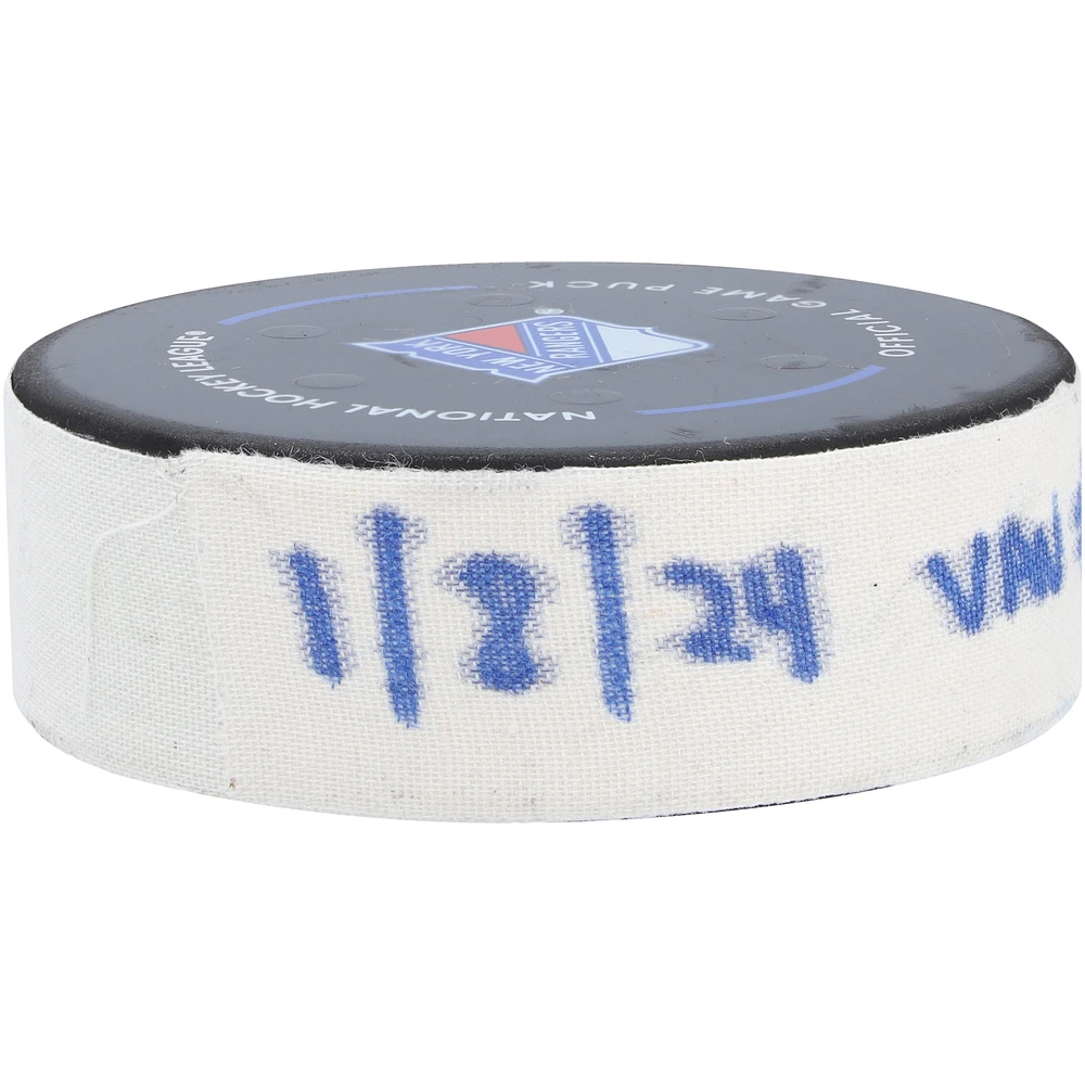 Brock Boeser Vancouver Canucks Game-Used Goal Puck vs. New York Rangers on January 8, 2024 