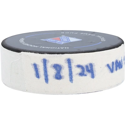 Brock Boeser Vancouver Canucks Game-Used Goal Puck vs. New York Rangers on January 8, 2024 