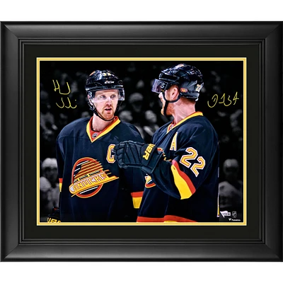 Daniel Sedin and Henrik Sedin Vancouver Canucks Framed Autographed 16" x 20" Throwback Jersey Spotlight Photograph