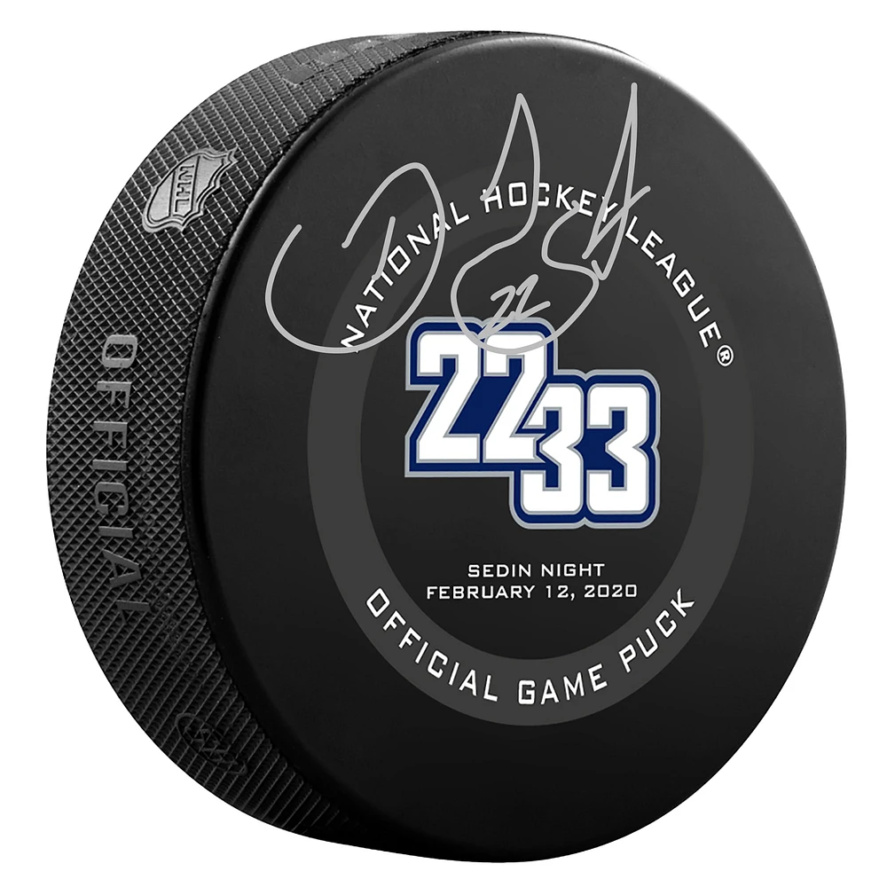 Daniel Sedin Canucks de Vancouver dédicacé le 12 février 2020 Jersey Retirement Night Official Game Puck