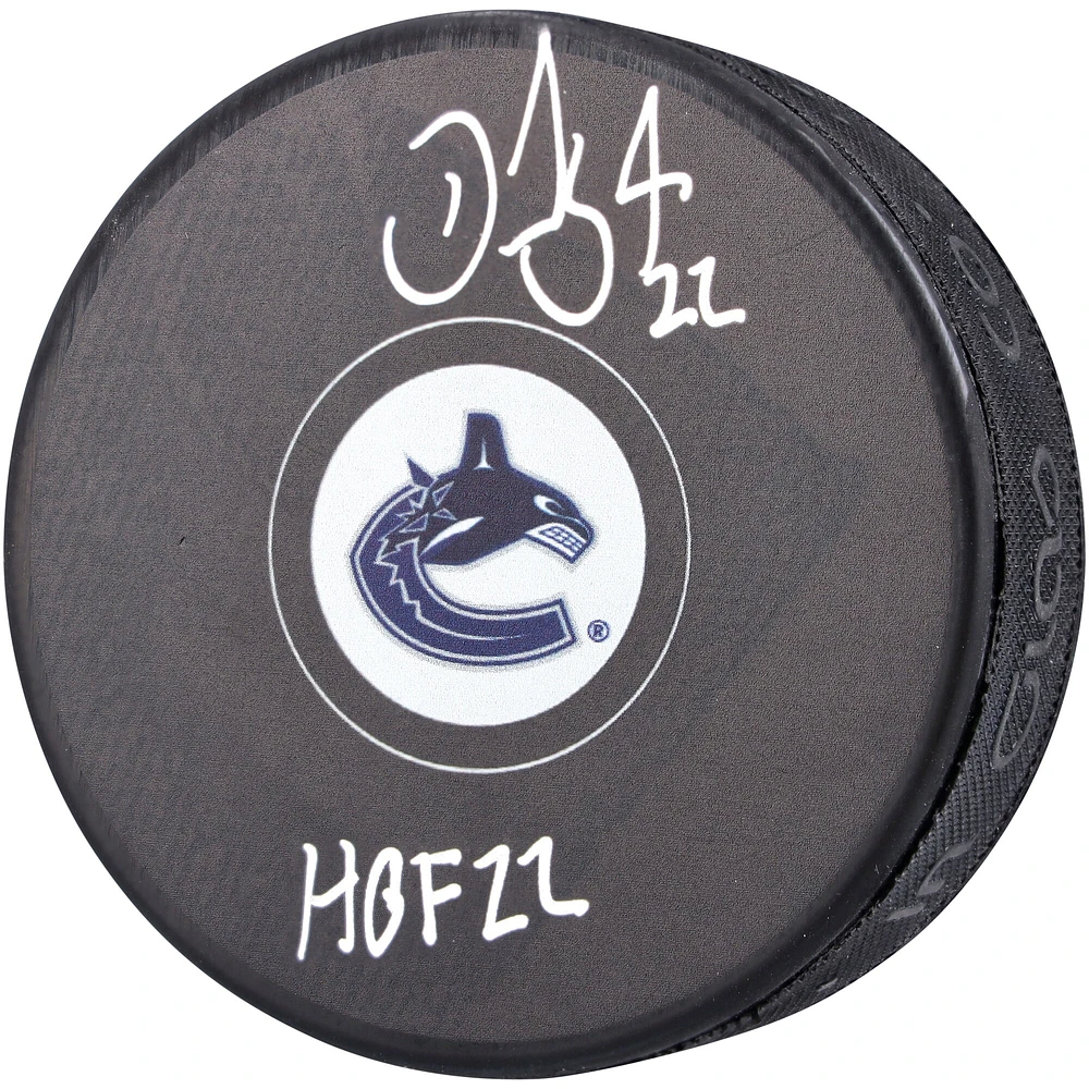 Daniel Sedin Vancouver Canucks Autographed Hockey Puck with "HOF 22" Inscription