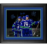 Elias Pettersson Brock Boeser & Quinn Hughes Vancouver Canucks Framed Autographed 16" x 20" Spotlight Photograph
