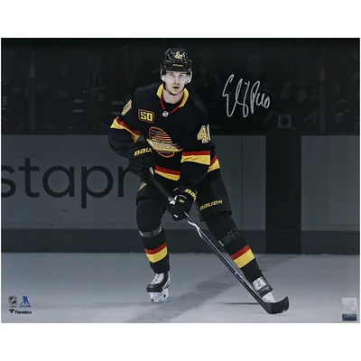 Elias Pettersson Vancouver Canucks Autographed 16" x 20" Black Jersey Spotlight Photograph 