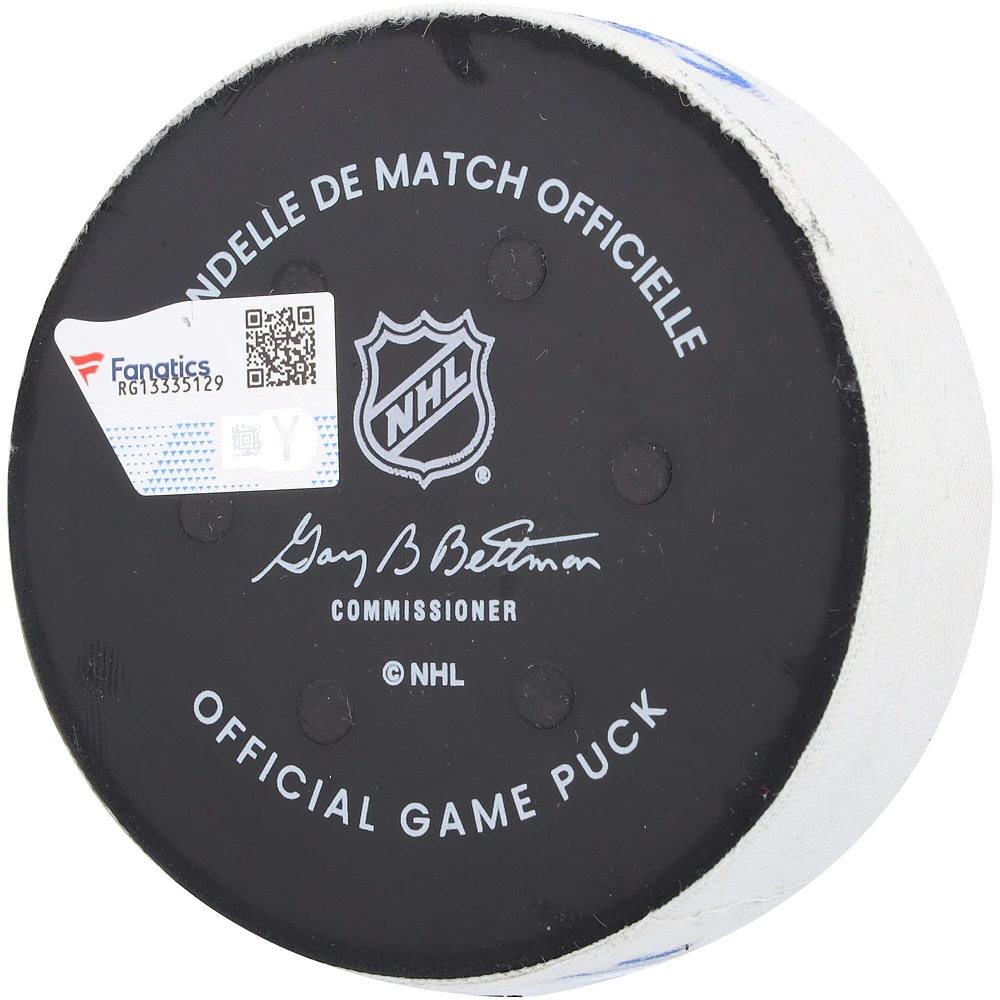 Elias Pettersson Vancouver Canucks Game-Used Goal Puck vs. New York Rangers on January 8, 2024 - Second of Two Goals Scored