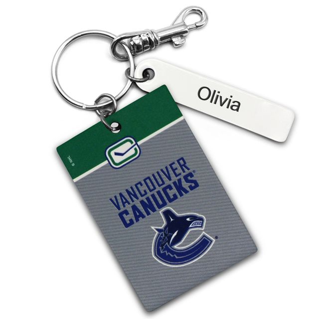 Porte-clés rectangulaire en cuir personnalisé des Canucks de Vancouver gris