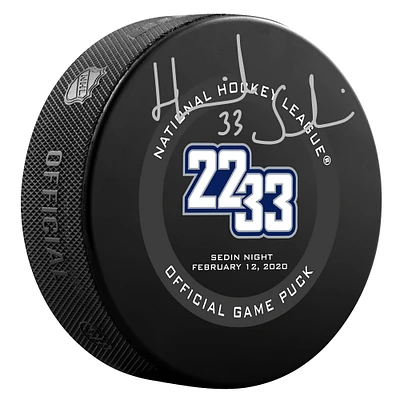 Henrik Sedin Vancouver Canucks Autographed February 12 2020 Jersey Retirement Night Official Game Puck