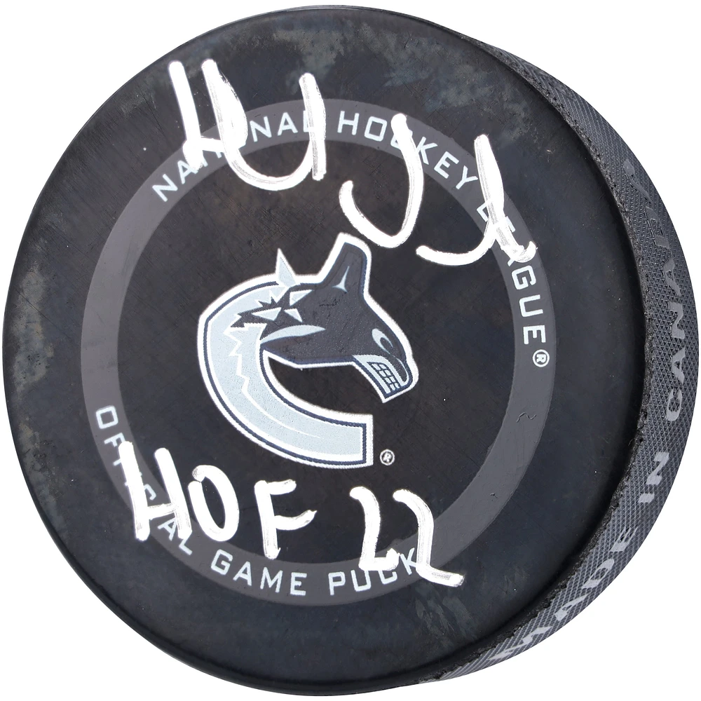 Henrik Sedin Vancouver Canucks Autographed Official Game Puck with "HOF 22" Inscription